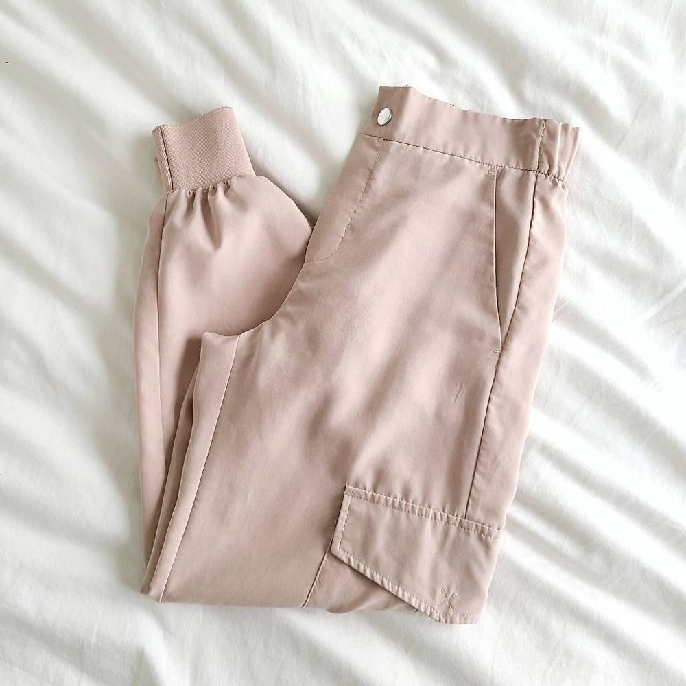 Zara‎ Cargo Pants Women's XS Pink Elastic Waist Button Closure 100% Polyester